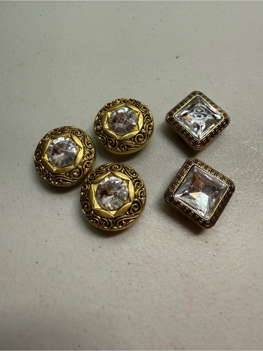 Vintage Gold-Tone Crystal Accent Button covers Set - Women Jewelry